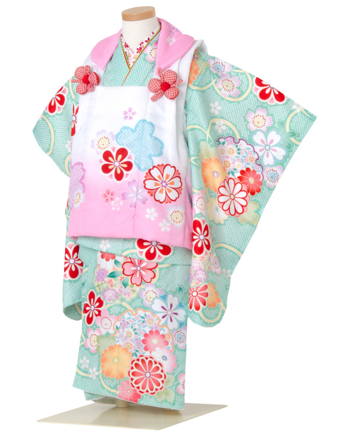 七五三 着物 3歳 絞り柄 被布セット グリーン 日本の晴着 陽気な天使