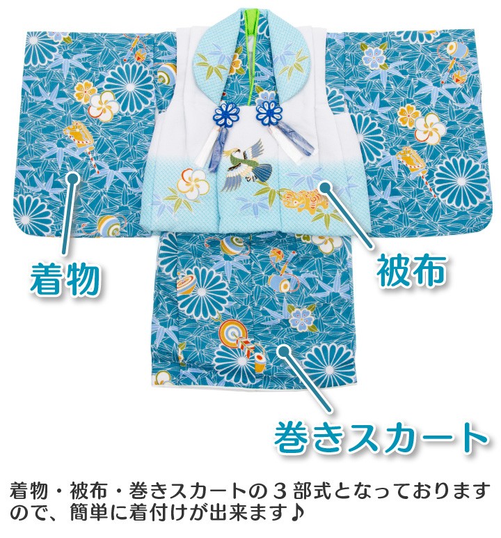 ベビー 被布セット 男の子用 赤ちゃん 花うさぎ BE-6 ブルー系 青 子供用着物 着物 祝い着 誕生日 お正月 初節句 0歳〜1歳 0才〜1才 記念日 送料無料