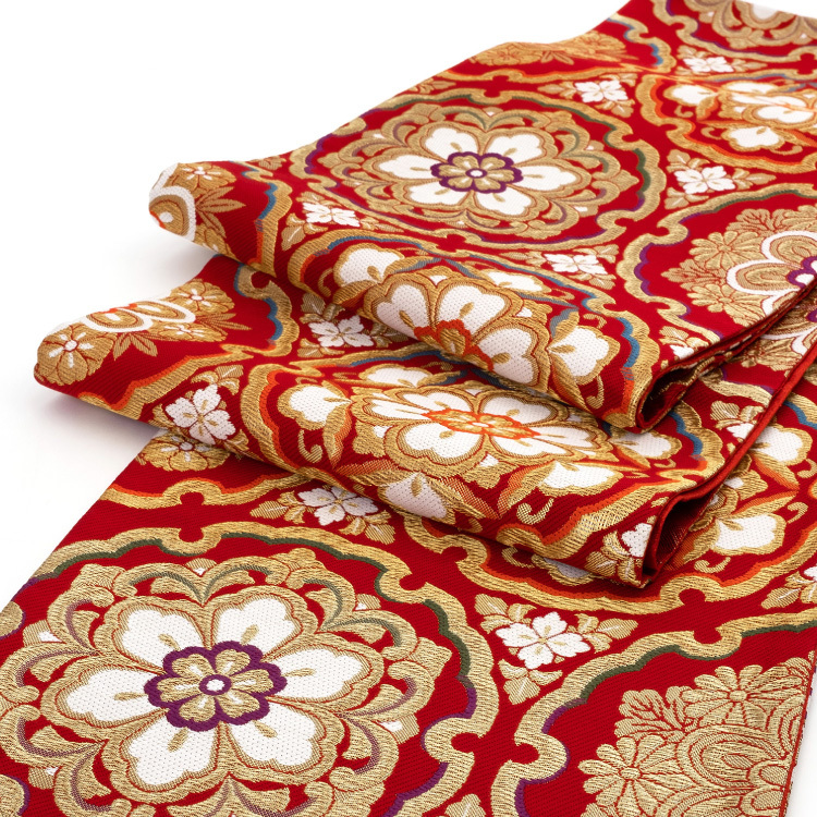 袋帯 正絹 西陣織 振袖用 レッド 赤 ゴールド 金 大光織物謹製 花柄 