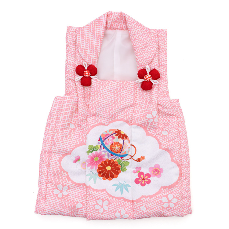 七五三 3歳 被布コート 単品 女の子 ピンク 毬 桜 絞り柄 花柄 三歳 三才 3才の画像
