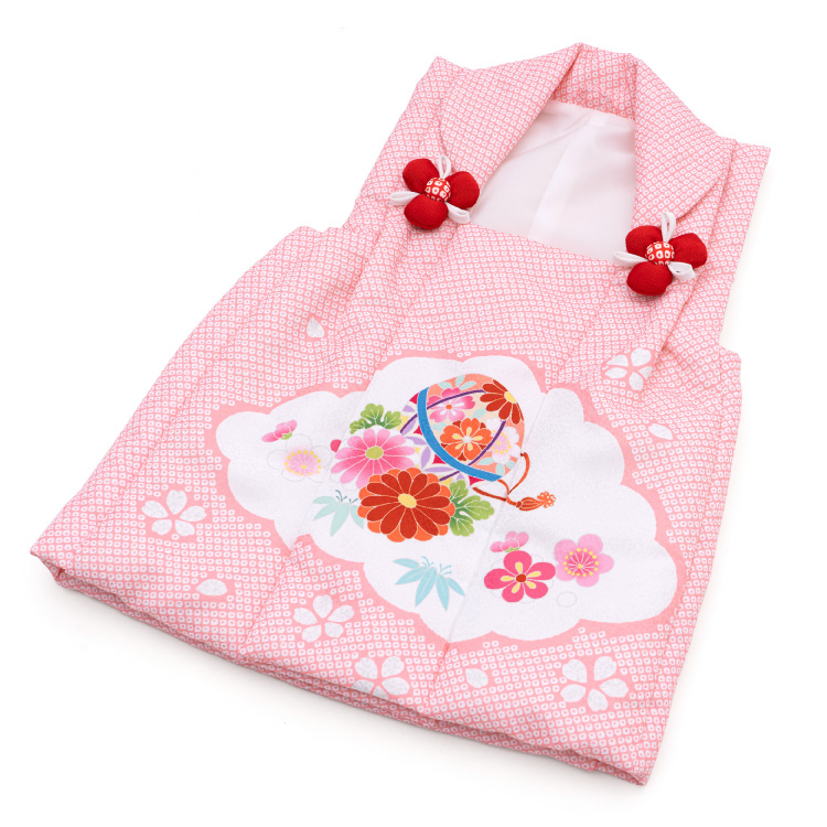 七五三 3歳 被布コート 単品 女の子 ピンク 毬 桜 絞り柄 花柄 三歳 三才 3才の画像
