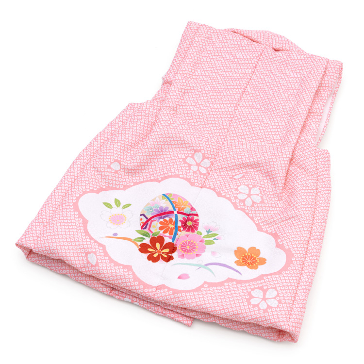 七五三 3歳 被布コート 単品 女の子 ピンク 毬 桜 絞り柄 花柄 三歳 三才 3才の画像