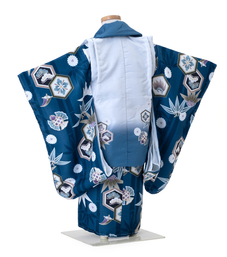 七五三 着物 3歳 被布セット 男の子 京都 花うさぎ 鷹 矢絣 青 ブルー 水色と青色の被布コート 刺繍 フルセット 販売 購入 - 0