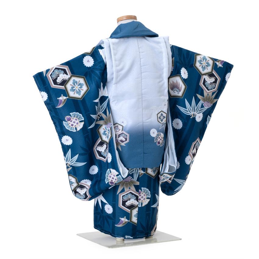 七五三 着物 3歳 被布セット 男の子 京都 花うさぎ 鷹 矢絣 青 ブルー 水色と青色の被布コート 刺繍 フルセット 販売 購入 - 3