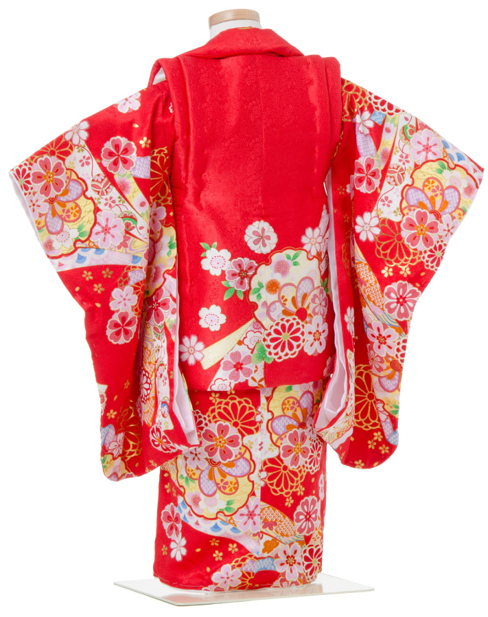 七五三 着物 3歳 被布セット 正絹 女の子 京都花ひめ 花車1 赤色の着物 