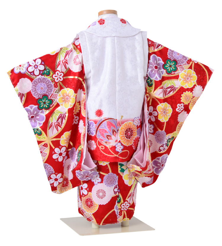 七五三 着物 3歳 被布セット 女の子 赤 レッド RD-01 赤色の着物 白と