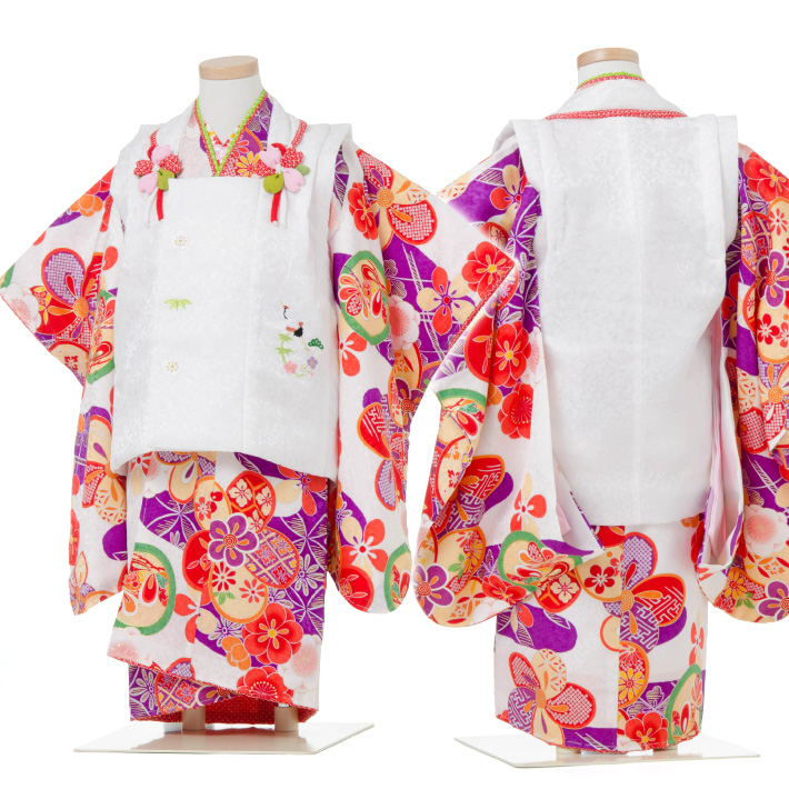 七五三 着物 3歳 被布セット 正絹 女の子 京都花ひめ 白地に紫の着物