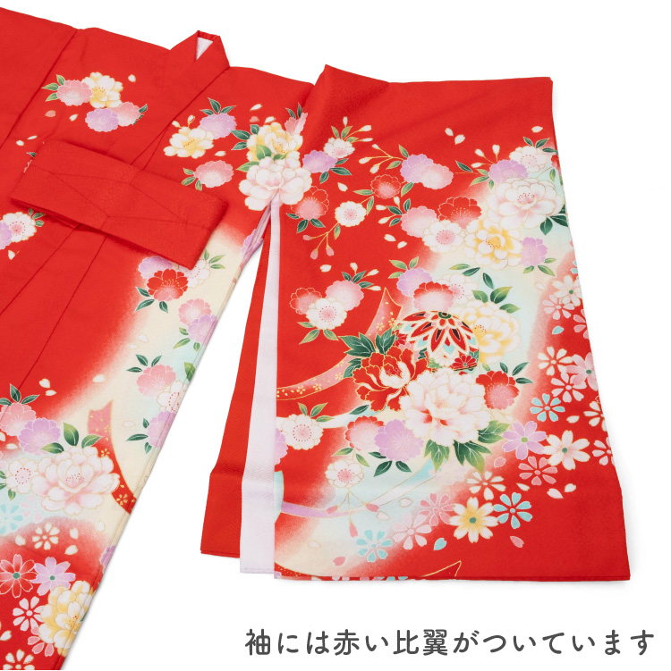 お宮参り 着物 女の子 初着 産着 ポリエステル 鼓 牡丹 桜 赤 レッド