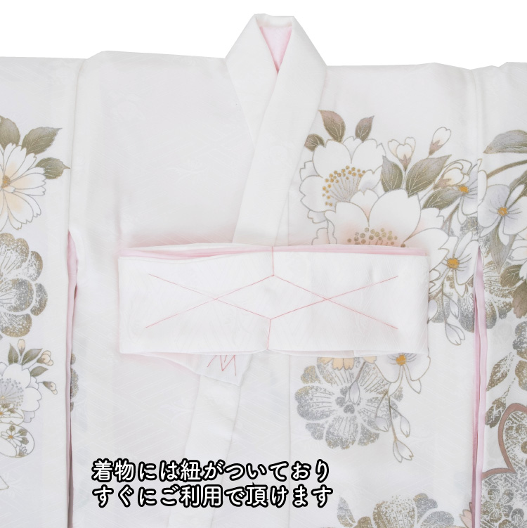 お宮参り 着物 女の子 初着 産着 正絹 白 ホワイト 毬 桜 金駒刺繍