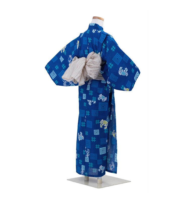 KY- 9　❪新品❫　未使用　子供用仕立て上がり浴衣　7.8才用　着物 浴衣 子供 男の子 青 ブルー カニ 蟹 7〜8才用 キッズ 和服 7才