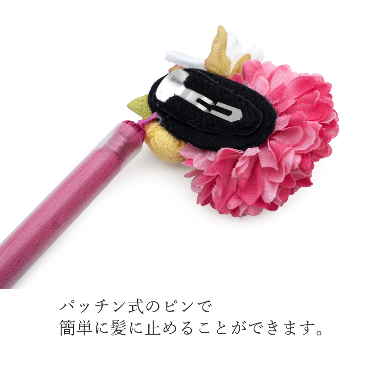 七五三 髪飾り 3歳 子供用髪飾り パッチン式 No.1 ピンク 7歳 髪留め 日本髪 和柄 花柄 和雑貨