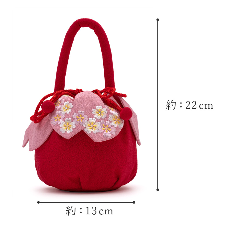 七五三 3歳 7歳 巾着 単品 全2色 赤 レッド ピンク 753 小物 バッグ 手提げ ポーチ 3才 三才 三歳 バッグ 女児 巾着袋