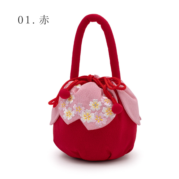 七五三 3歳 7歳 巾着 単品 全2色 赤 レッド ピンク 753 小物 バッグ 手提げ ポーチ 3才 三才 三歳 バッグ 女児 巾着袋