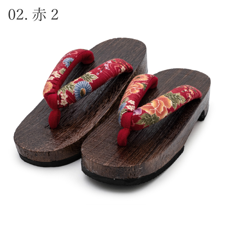 jrkomono-下駄 子供用 女の子用 全10柄 21cm 茶色 ブラウン 赤 ピンク 黄 イエロー 黒 花柄 和柄 着物 甚平 ゆかた 浴衣 キッズ 女児 女の子 桐