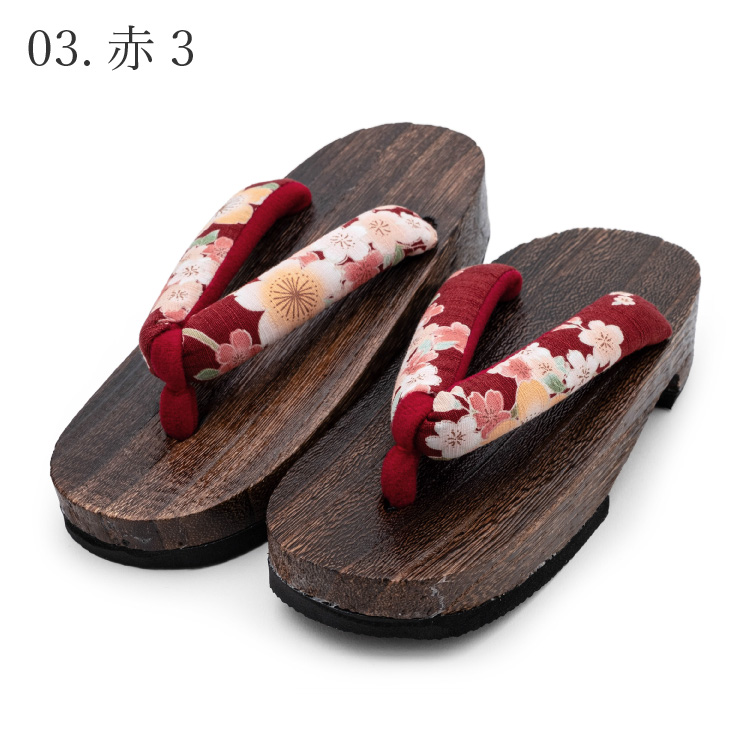 jrkomono-下駄 子供用 女の子用 全10柄 21cm 茶色 ブラウン 赤 ピンク 黄 イエロー 黒 花柄 和柄 着物 甚平 ゆかた 浴衣 キッズ 女児 女の子 桐