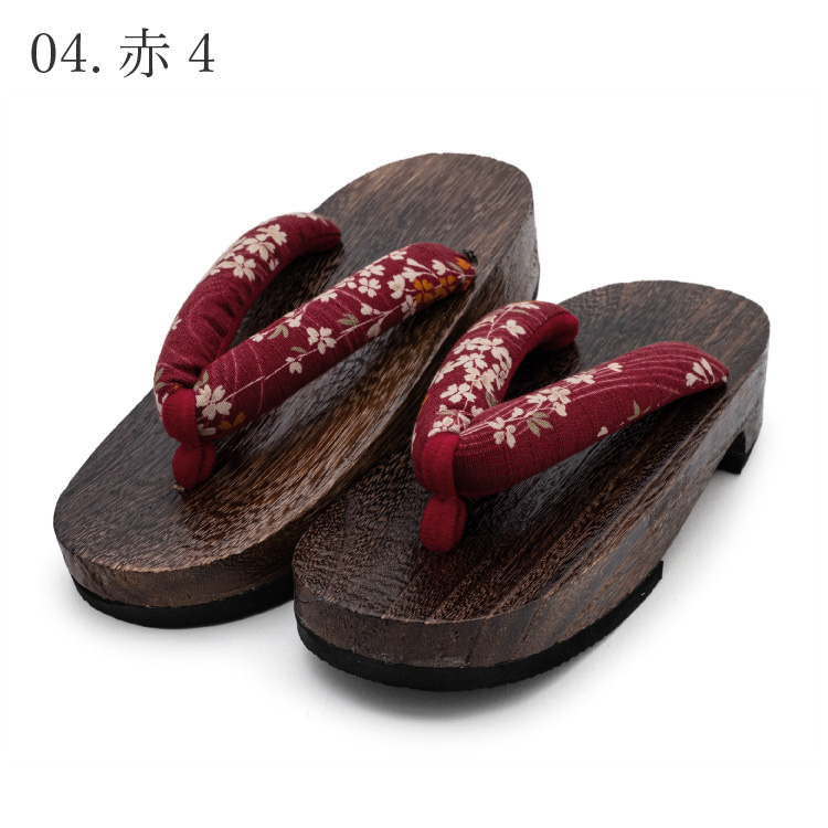jrkomono-下駄 子供用 女の子用 全10柄 21cm 茶色 ブラウン 赤 ピンク 黄 イエロー 黒 花柄 和柄 着物 甚平 ゆかた 浴衣 キッズ 女児 女の子 桐