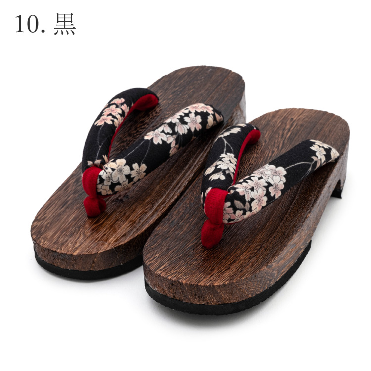 jrkomono-下駄 子供用 女の子用 全10柄 21cm 茶色 ブラウン 赤 ピンク 黄 イエロー 黒 花柄 和柄 着物 甚平 ゆかた 浴衣 キッズ 女児 女の子 桐