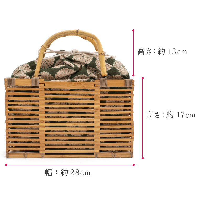 バッグ かごバッグ レディース 花しおり 巾着 茶 ブラウン 緑 グリーン
