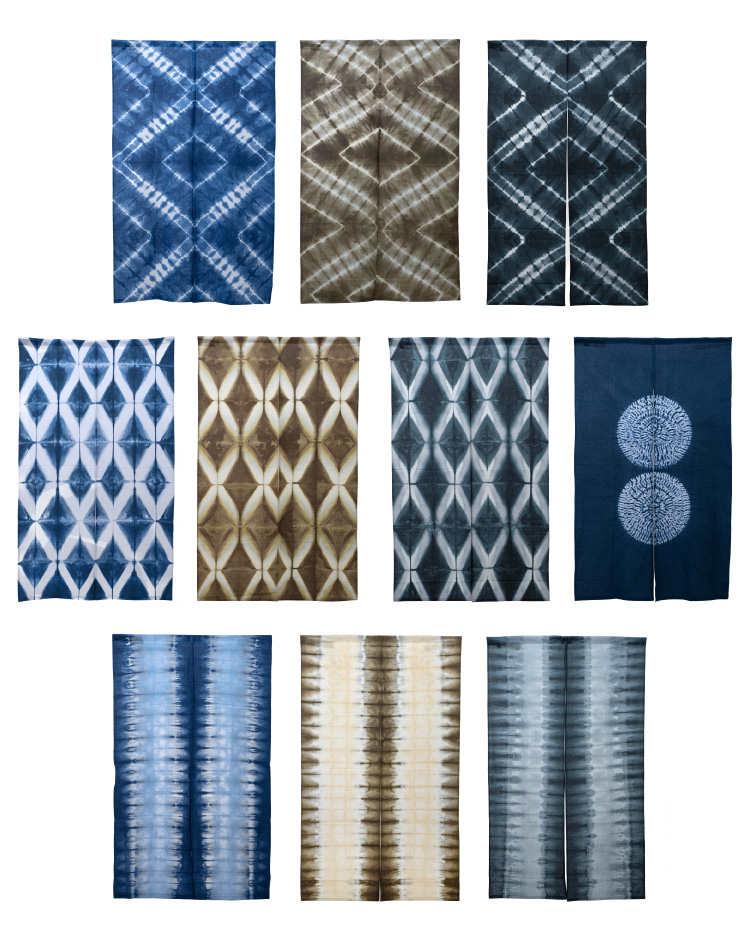 のれん 絞りのれん 暖簾 全10種 綿 100％ 青 紺 茶 ネイビー ブルー