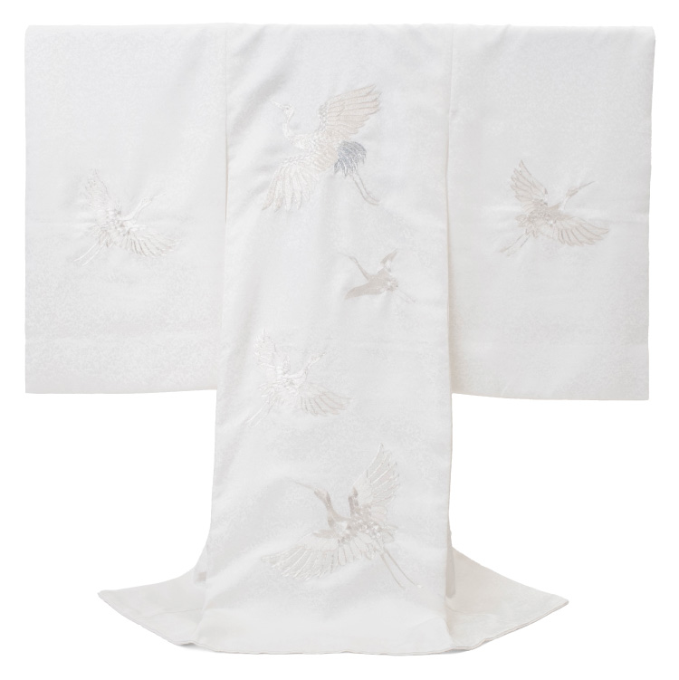 お宮参り 着物 男の子 女の子 初着 産着 ポリエステル 鶴 刺繍 白