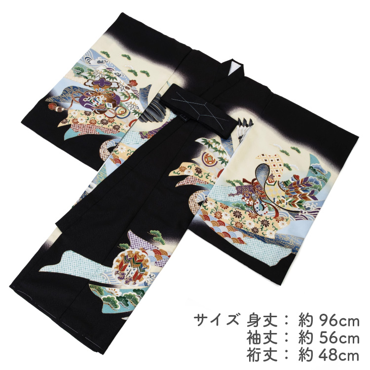 お宮参り 着物 男の子 初着 産着 ポリエステル 鷹 兜 黒 ブラック 刺繍