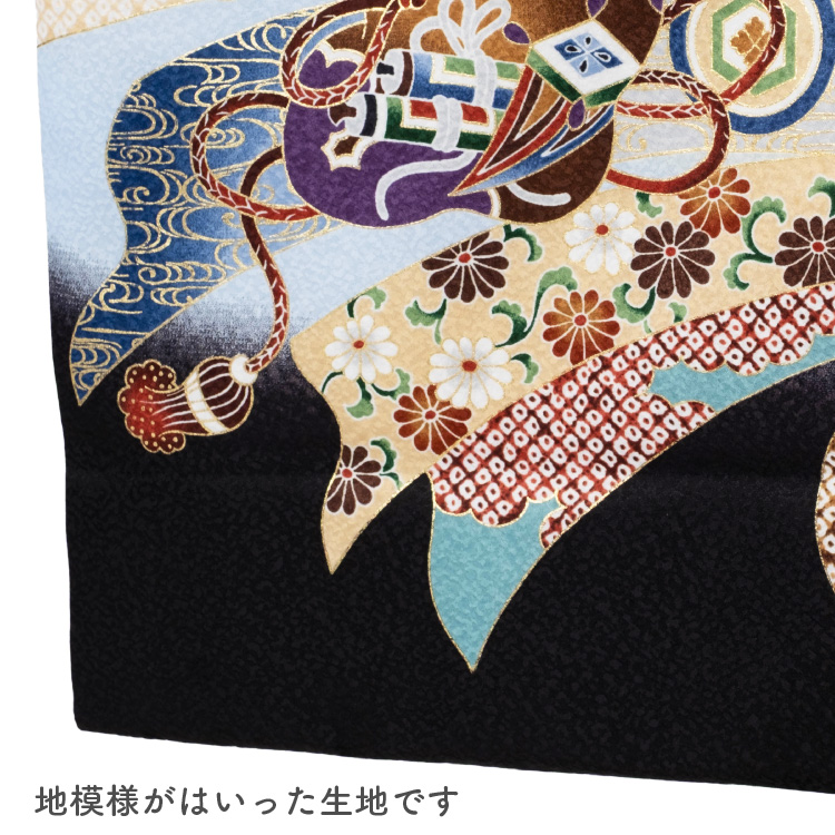 お宮参り 着物 男の子 初着 産着 ポリエステル 鷹 兜 黒 ブラック 刺繍