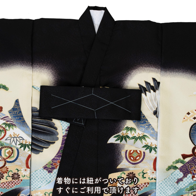 お宮参り 着物 男の子 初着 産着 ポリエステル 鷹 兜 黒 ブラック 刺繍