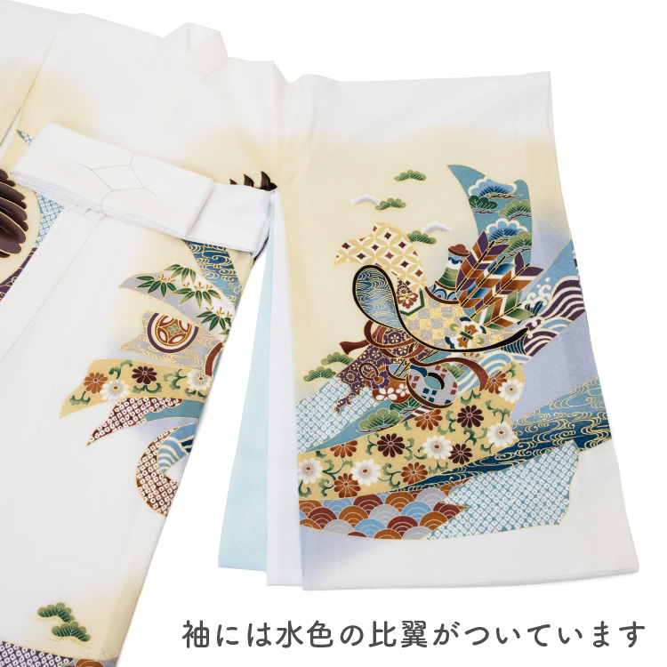 お宮参り 着物 男の子 初着 産着 正絹 鷹 束ね熨斗 刺繍 白 ホワイト