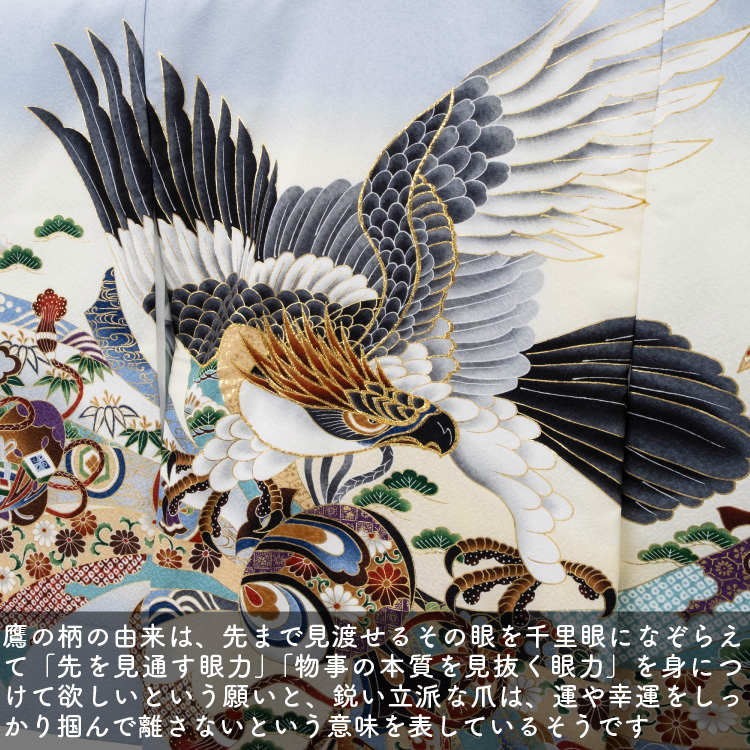 お宮参り 着物 男の子 初着 産着 ポリエステル 鷹 束ね熨斗 ライト