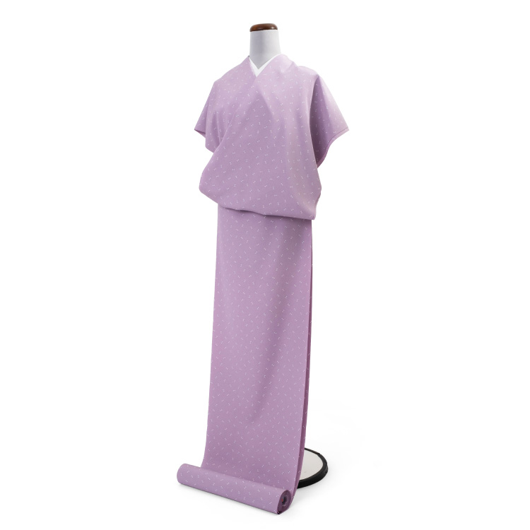 東レ シルック 反物 洗える着物 ちりめん 小紋 紫系 パープル 単品 お 