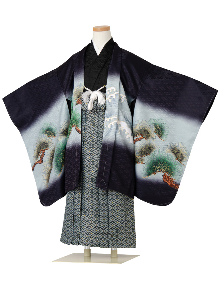 七五三 着物 男の子 五歳 13点フルセット 長門 兜 龍 黒 羽織袴セット