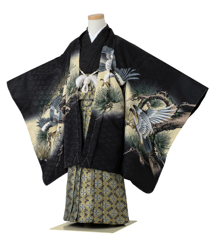 お買い得品♡七五三　5歳　男の子　セット　一式　鷹　黒系 七五三 着物 男の子 五歳 13点フルセット 風 鷹 松 黒 ブラック