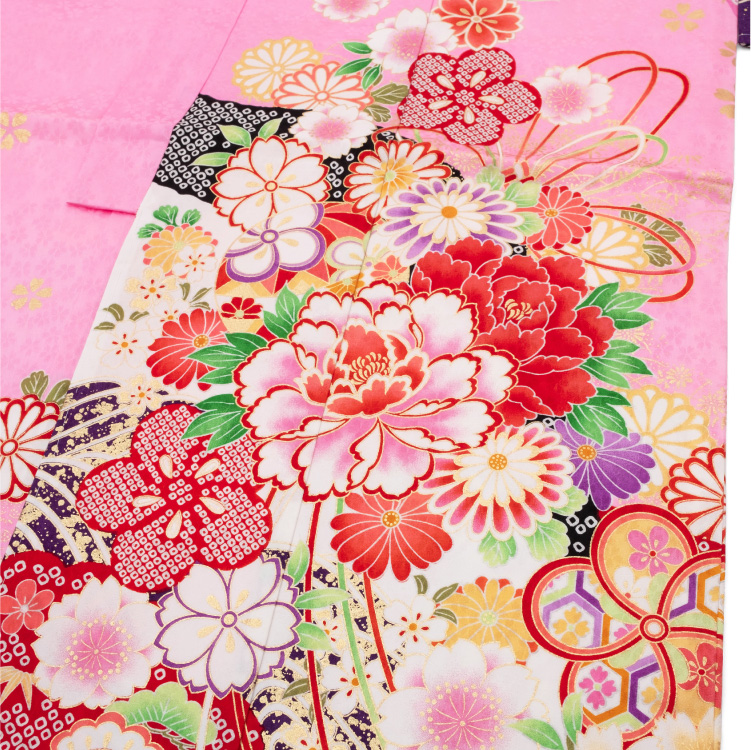 七五三 着物 7歳 フルセット 女の子 正絹 ピンク 花柄 四つ身 桜 菊 毬 