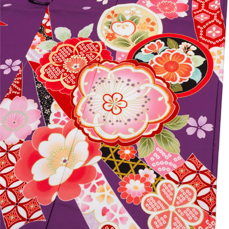七五三 着物 7歳 フルセット 購入 紫 パープル 刺繍 花柄 桜 七五三 着物 7歳 フルセット 購入 紫 パープル 刺繍 花柄 桜