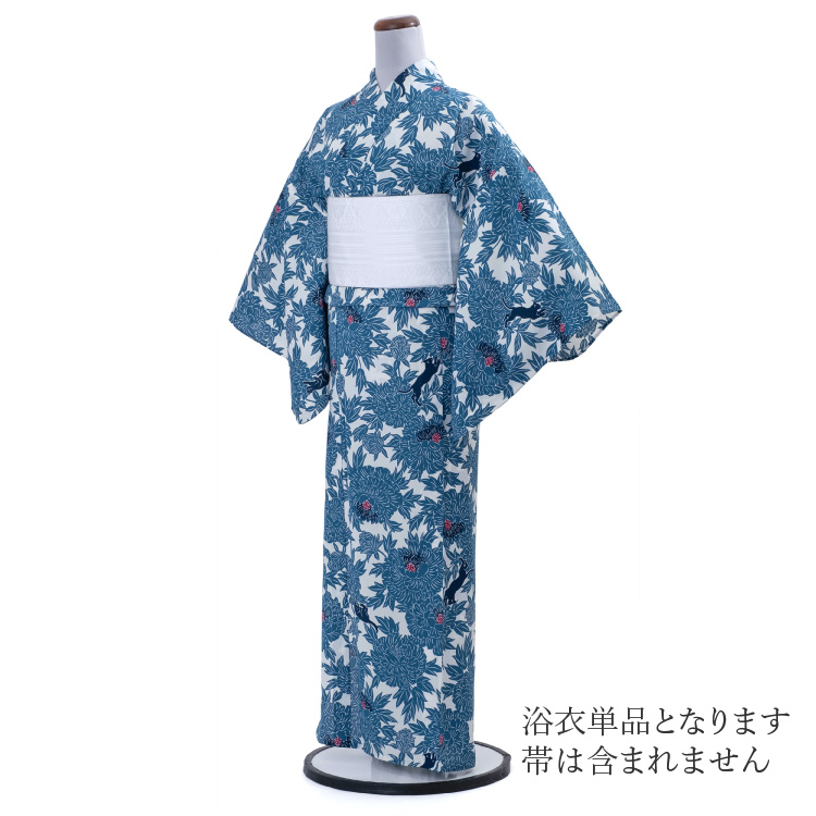 低価格 【新品】浜松産 女性 着物 夏 撫子柄 ブルー ゆかた 反物 浴衣 