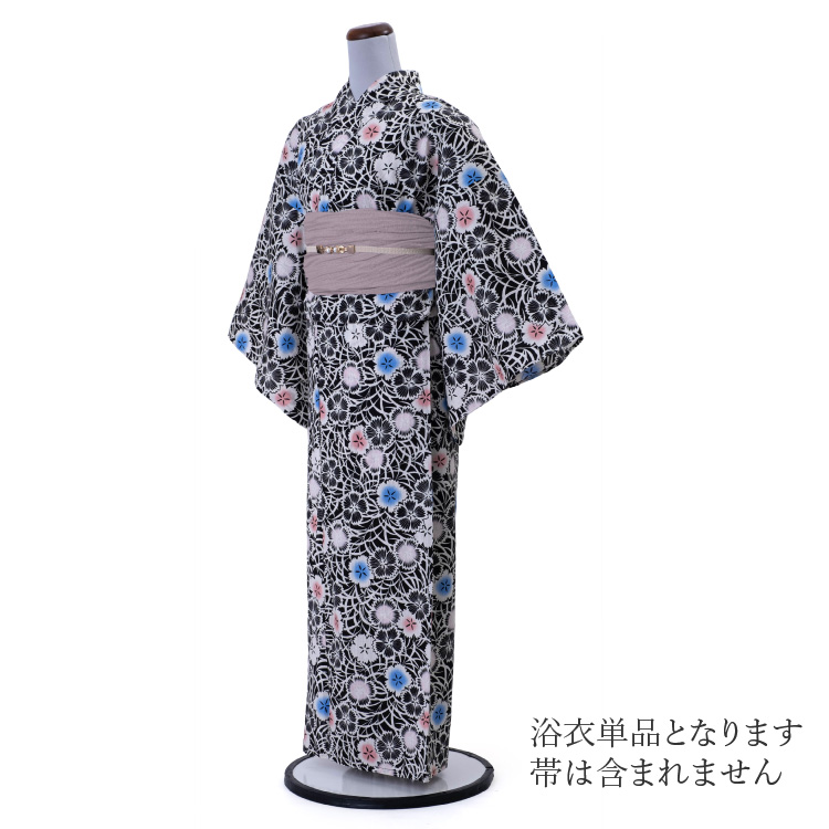 浴衣 レディース 女性用 HANA KAZURA 黒 ブラック 夏 夏着物 夏小紋 花 