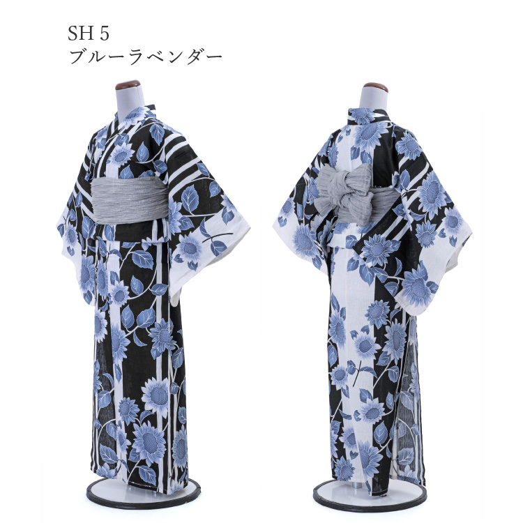 浴衣 レディース 女性用 Scena 黒 青 ブラック ブルー 綿 麻 夏