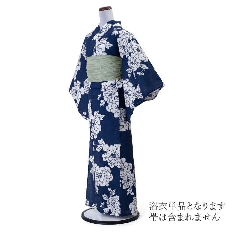 紺色・白色花柄 浴衣 単品 浴衣 レディース 女性用 Scena 紺 白 ネイビー ホワイト 綿 麻 夏 夏