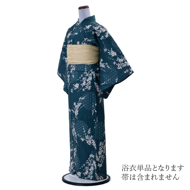 浴衣 レディース 女性用 Scena 青緑 紺 ブルーグリーン ネイビー 綿 麻 夏 夏着物 夏小紋 花柄 ゆかた 仕立て上がり 洗える プレタ 販売 単品