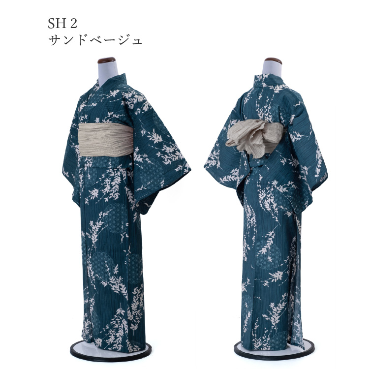 浴衣 レディース 女性用 Scena 青緑 紺 ブルーグリーン ネイビー 綿 麻 夏 夏着物 夏小紋 花柄 ゆかた 仕立て上がり 洗える プレタ 販売 単品