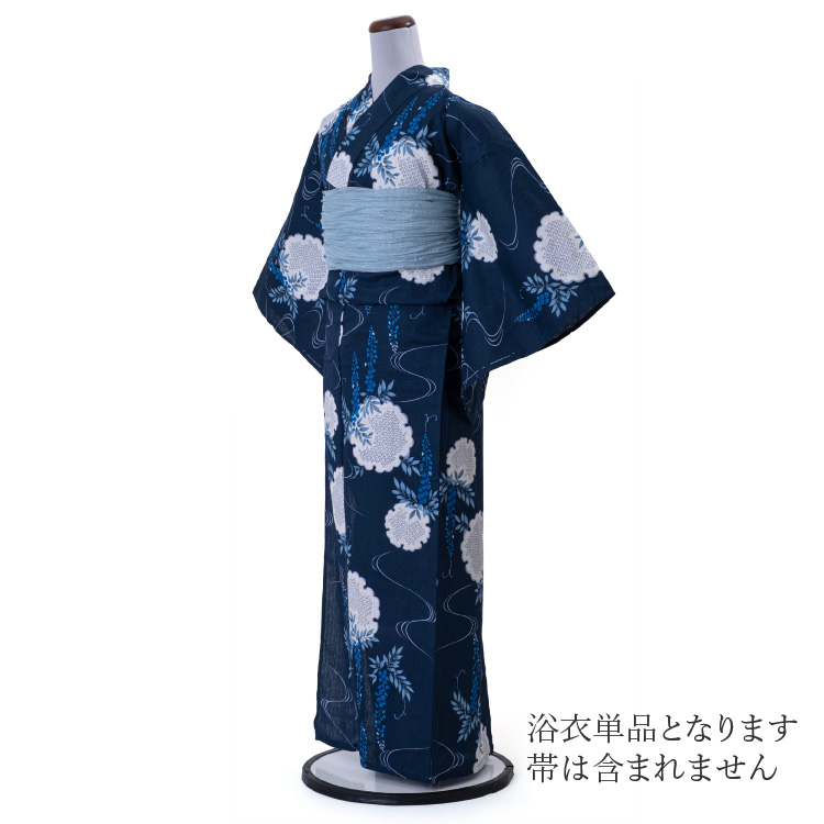 浴衣 レディース 女性用 Scena 紺 ネイビー 綿 麻 夏 夏着物 夏小紋 花