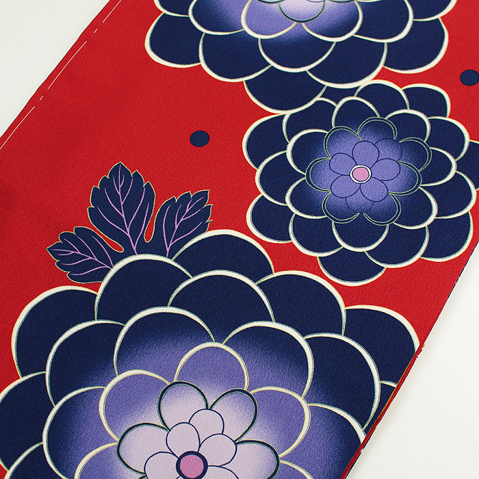 振袖 成人式 総柄 ポリエステル 新品 日本製生地 赤 レッド 青 暈し 菊 
