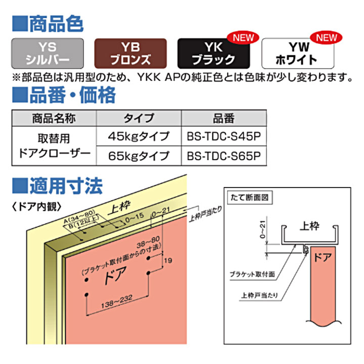 YKK AP 取替用ドアクローザー BS-TDC-S-65P 65kgタイプ ykk ドア