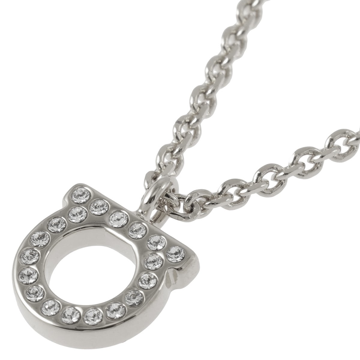  Salvatore Ferragamo Salvatore Ferragamo 696655 760131 002 gun chi-ni crystal pave pendant necklace silver lady's accessory GANCINI CRYSTAL PENDANT NECKLACE