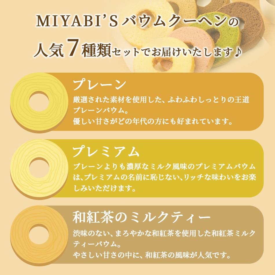お中元 2026 MIYABI′S バウムクーヘン 【カットバウム7個セット】 1014 常温便 送料無料 バームクーヘン 洋菓子 お菓子 スイーツ 個包装 詰め合わせ ギフト |  | 01