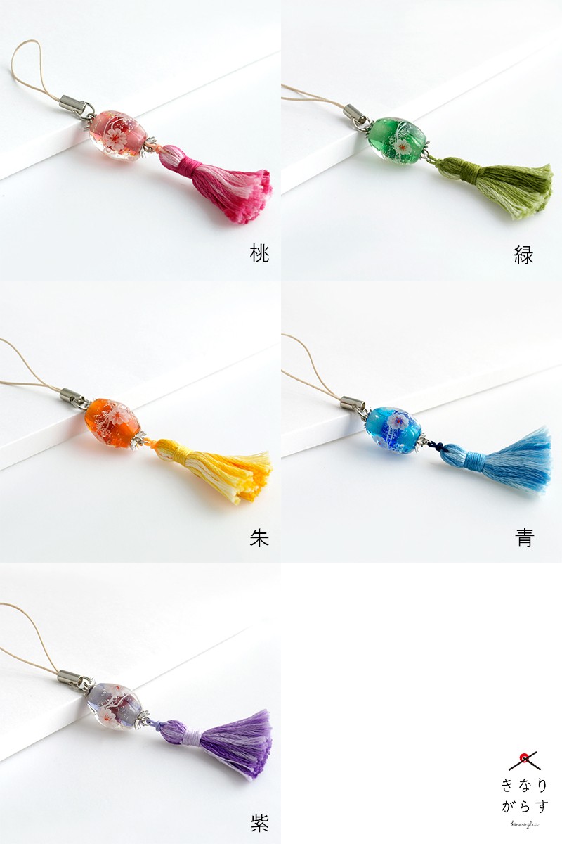 とんぼ玉アクセサリー 花泡 ストラップ 携帯ストラップ タッセル