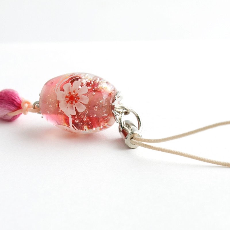 とんぼ玉アクセサリー 花泡 ストラップ 携帯ストラップ タッセル