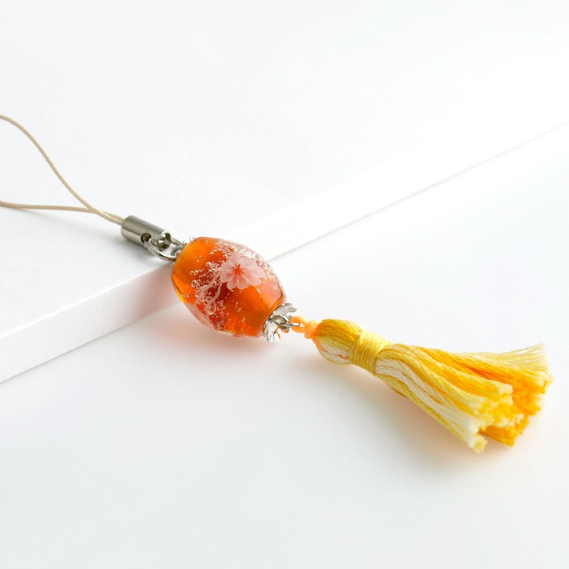 とんぼ玉アクセサリー 花泡 ストラップ 携帯ストラップ タッセル