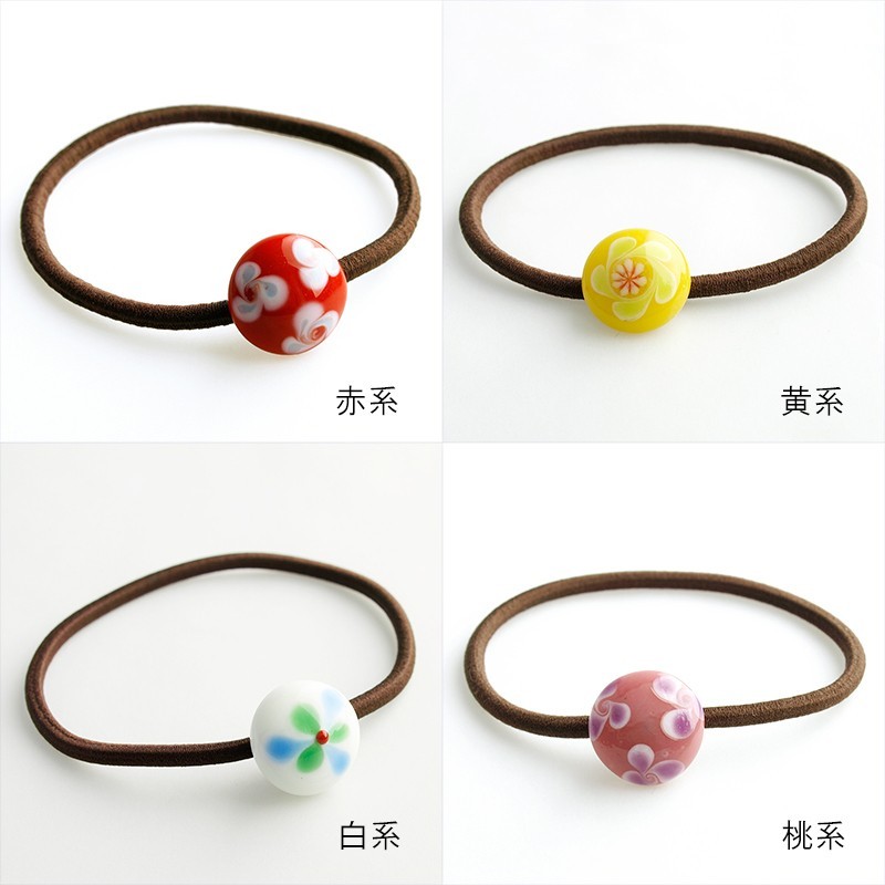 とんぼ玉アクセサリー 半玉ヘアゴム 茶