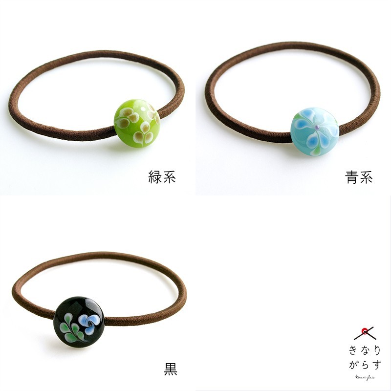とんぼ玉アクセサリー 半玉ヘアゴム 茶